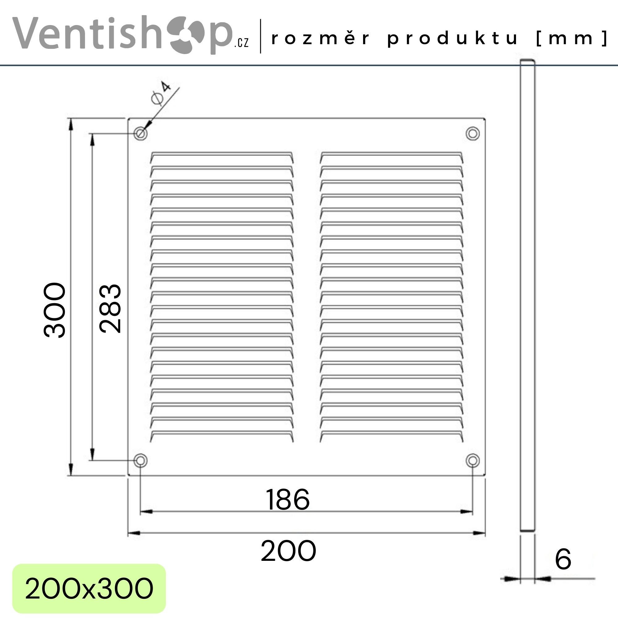 Rozměry větrací mřížky