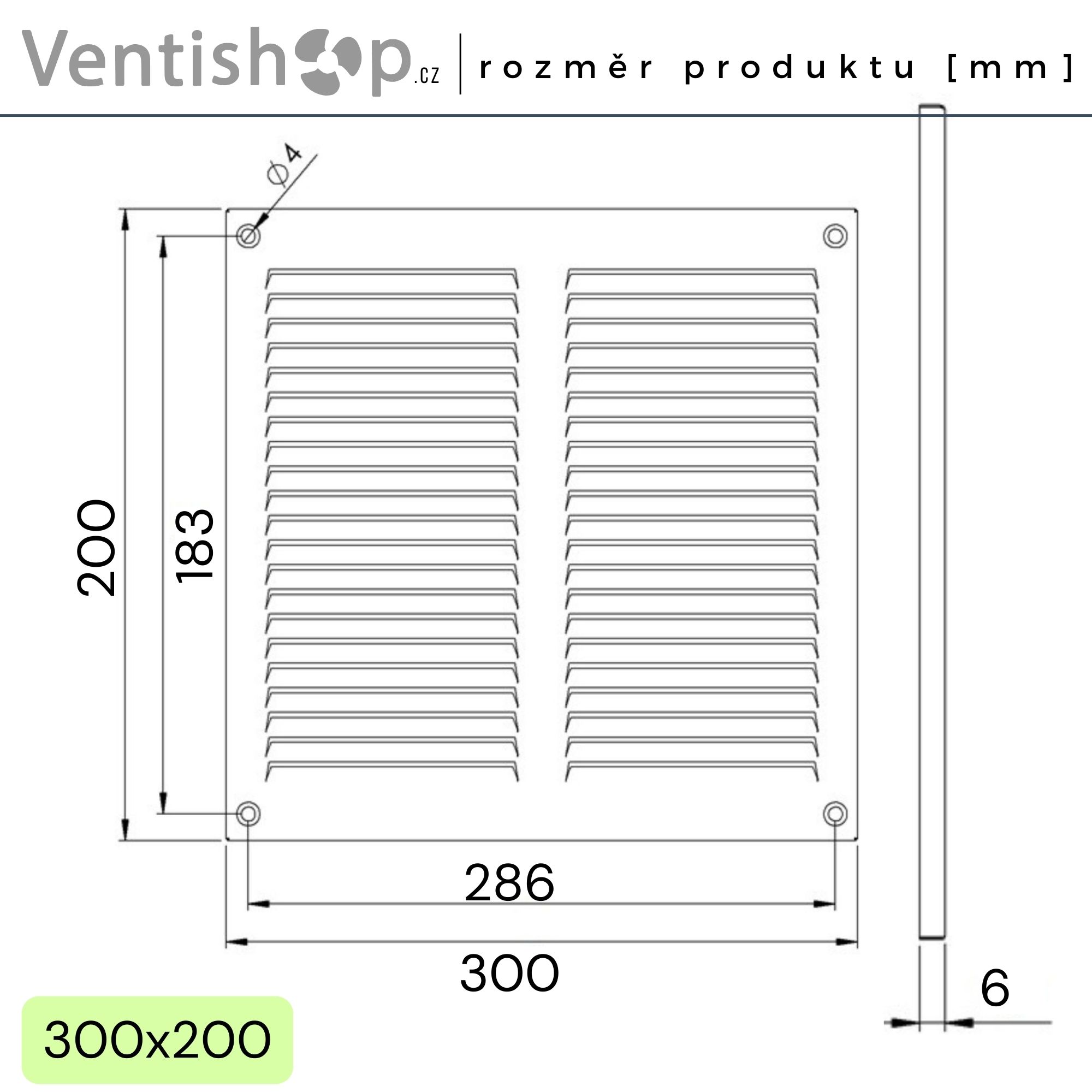 Rozměry větrací mřížky