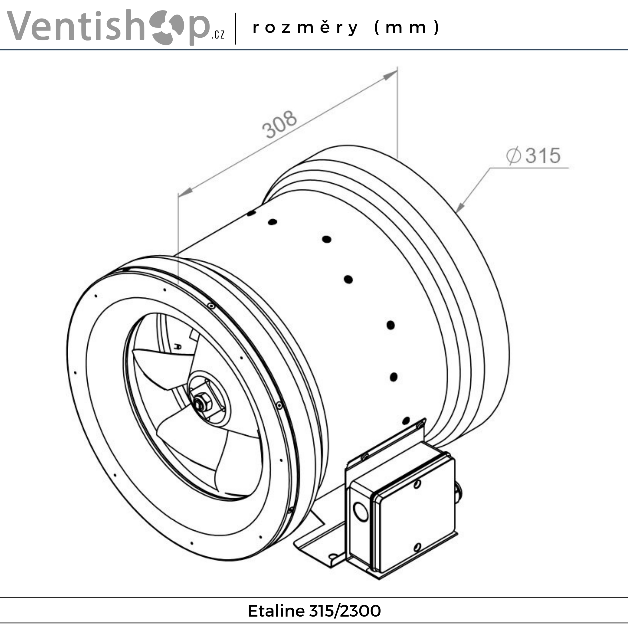 Rozměry potrubního ventilátoru Etaline