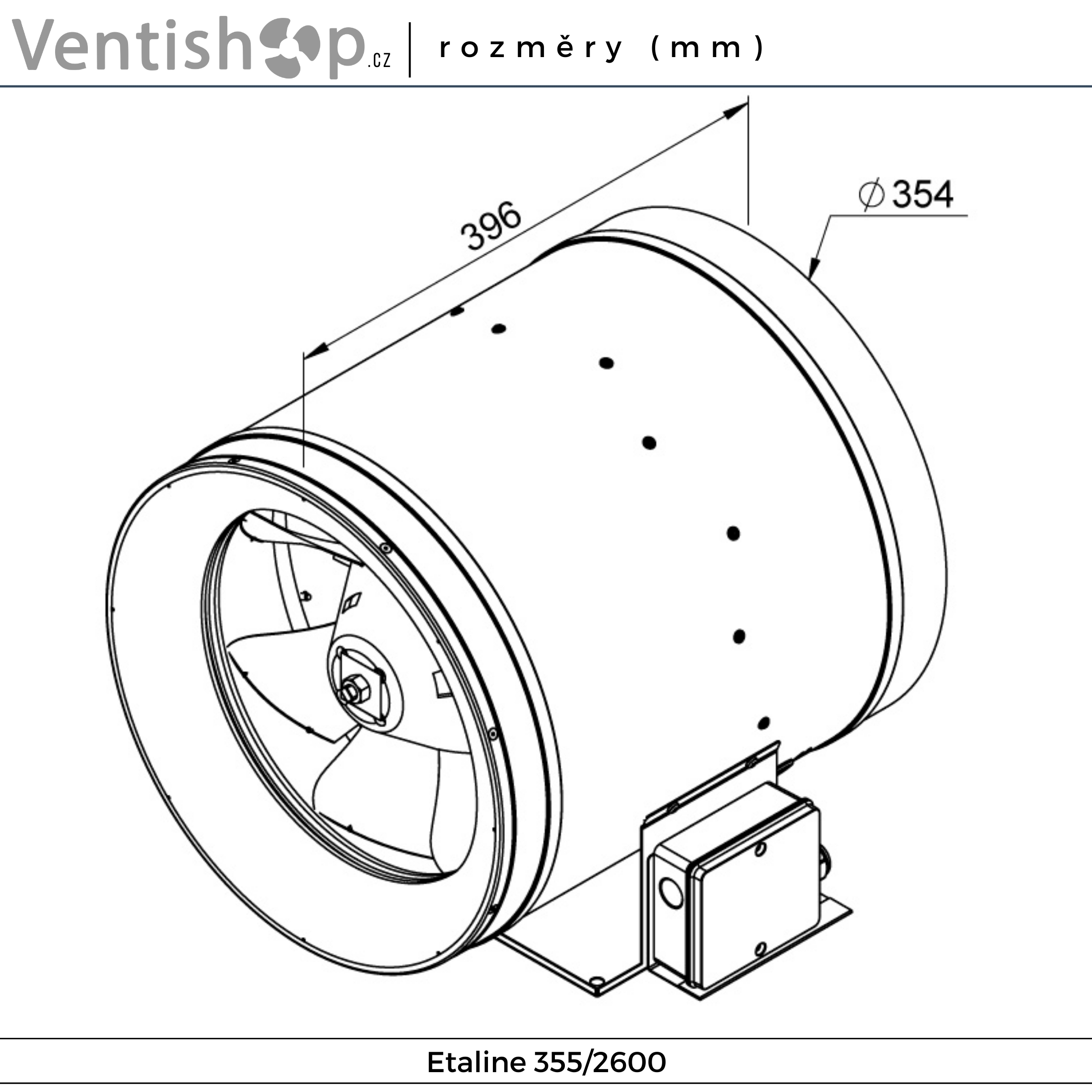 Rozměry potrubního ventilátoru Etaline