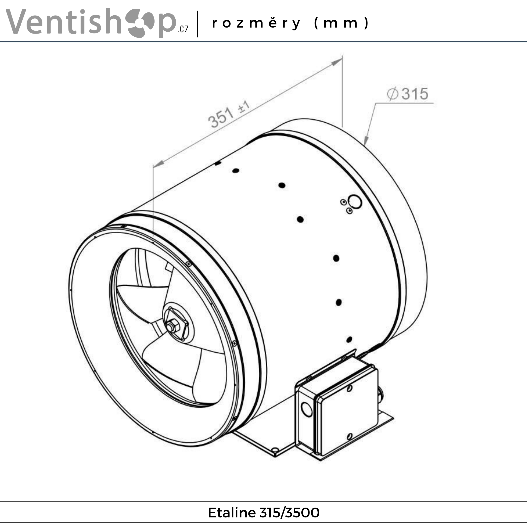 Rozměry potrubního ventilátoru Etaline