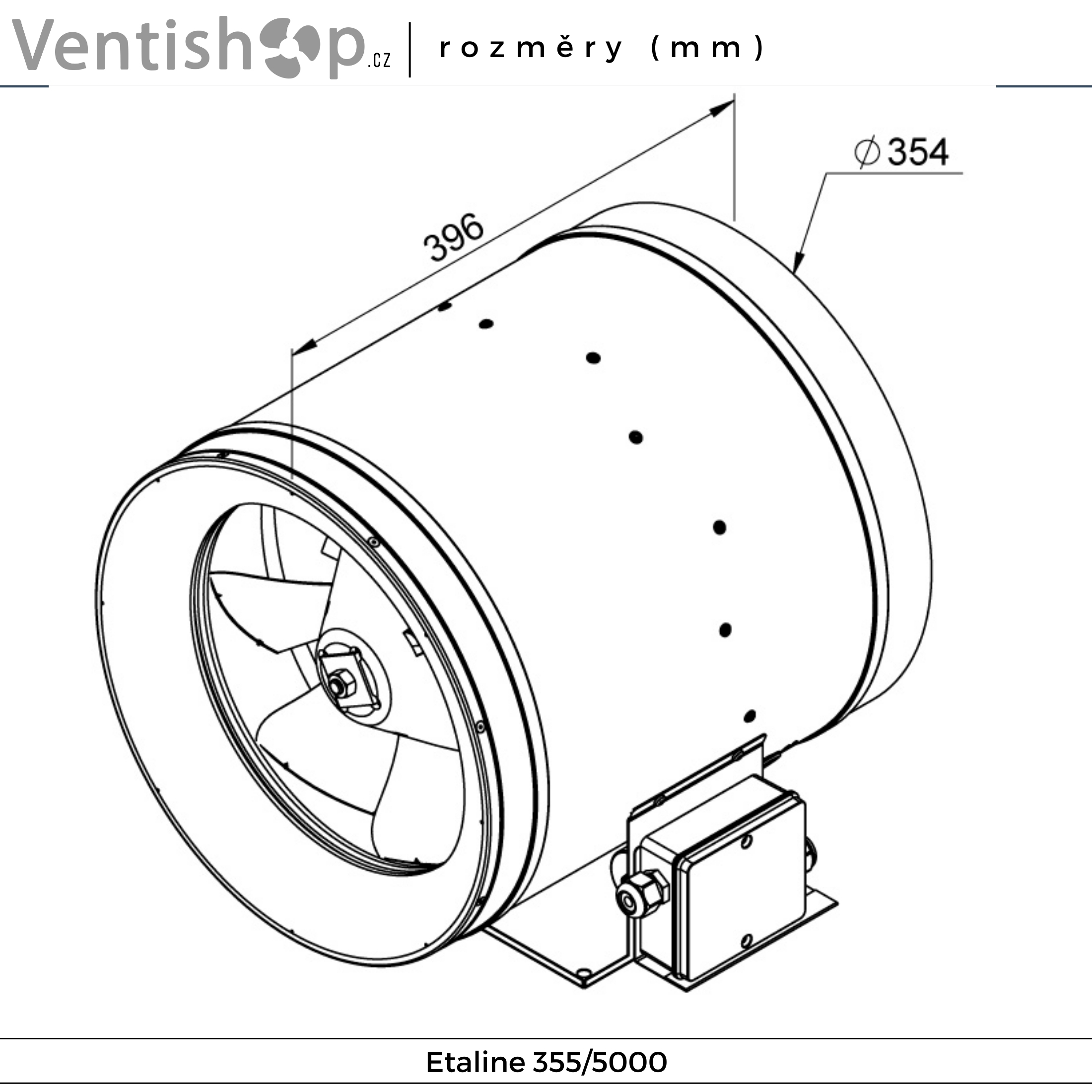 Rozměry potrubního ventilátoru Etaline