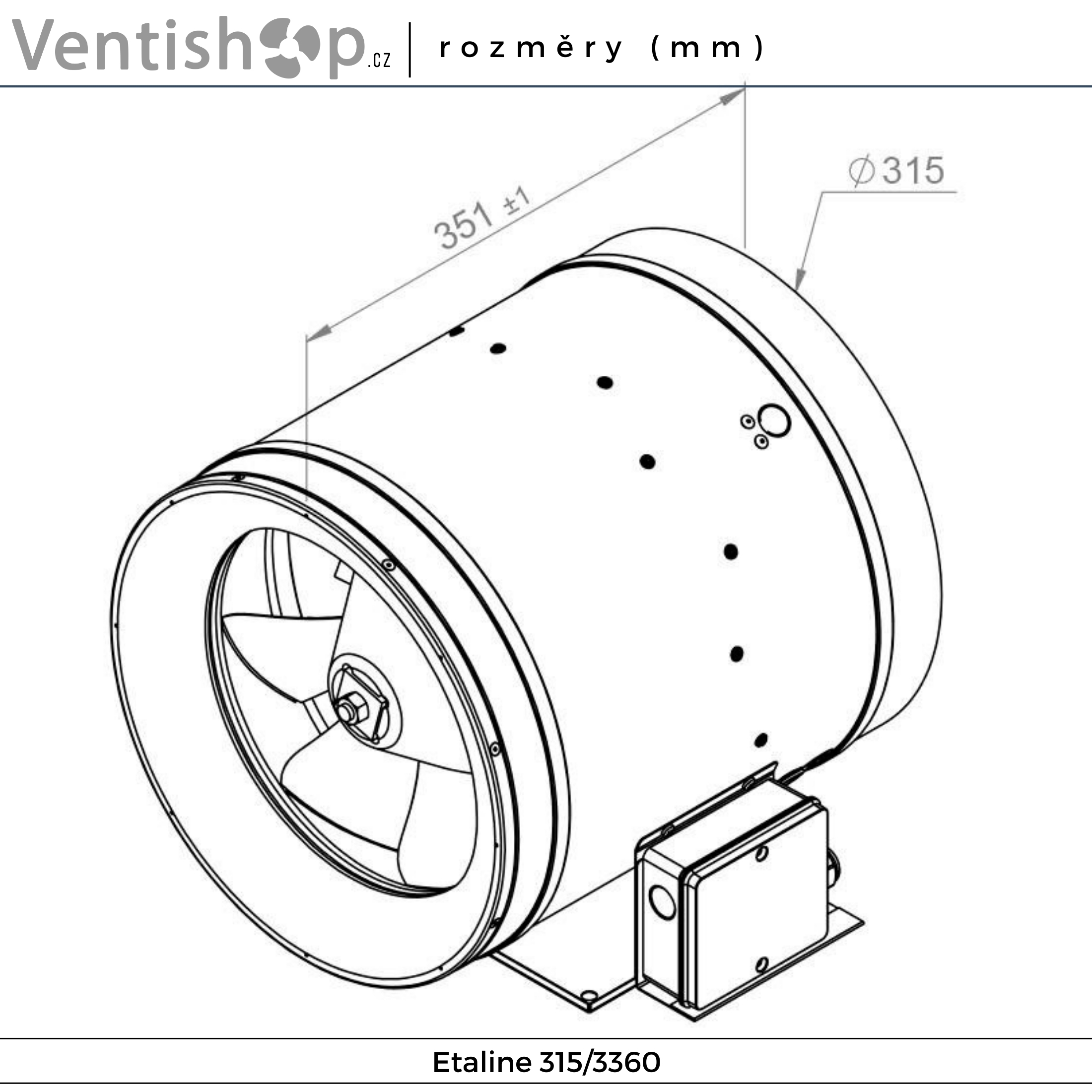 Rozměry potrubního ventilátoru Etaline