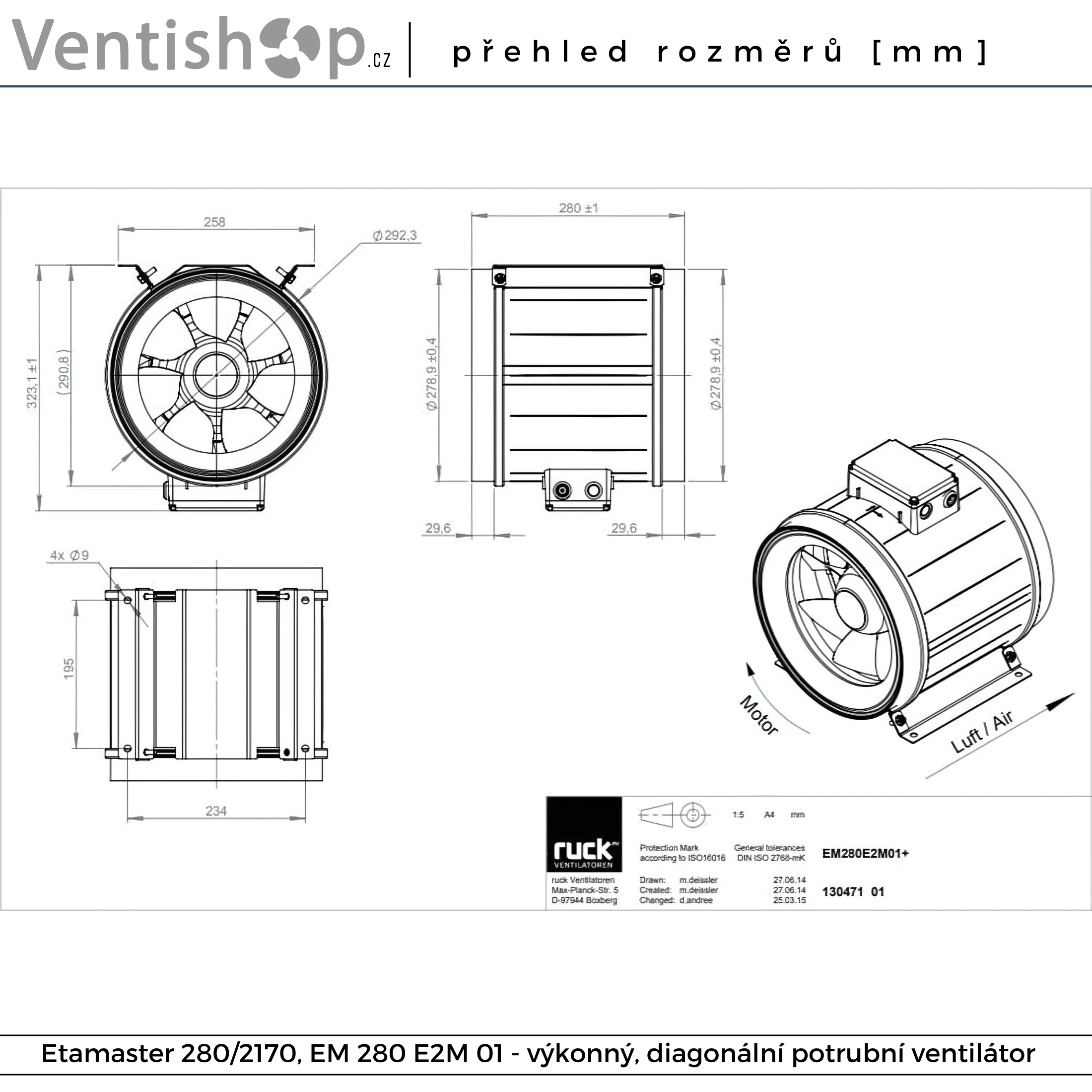 Výkonnostní graf potrubního ventilátoru