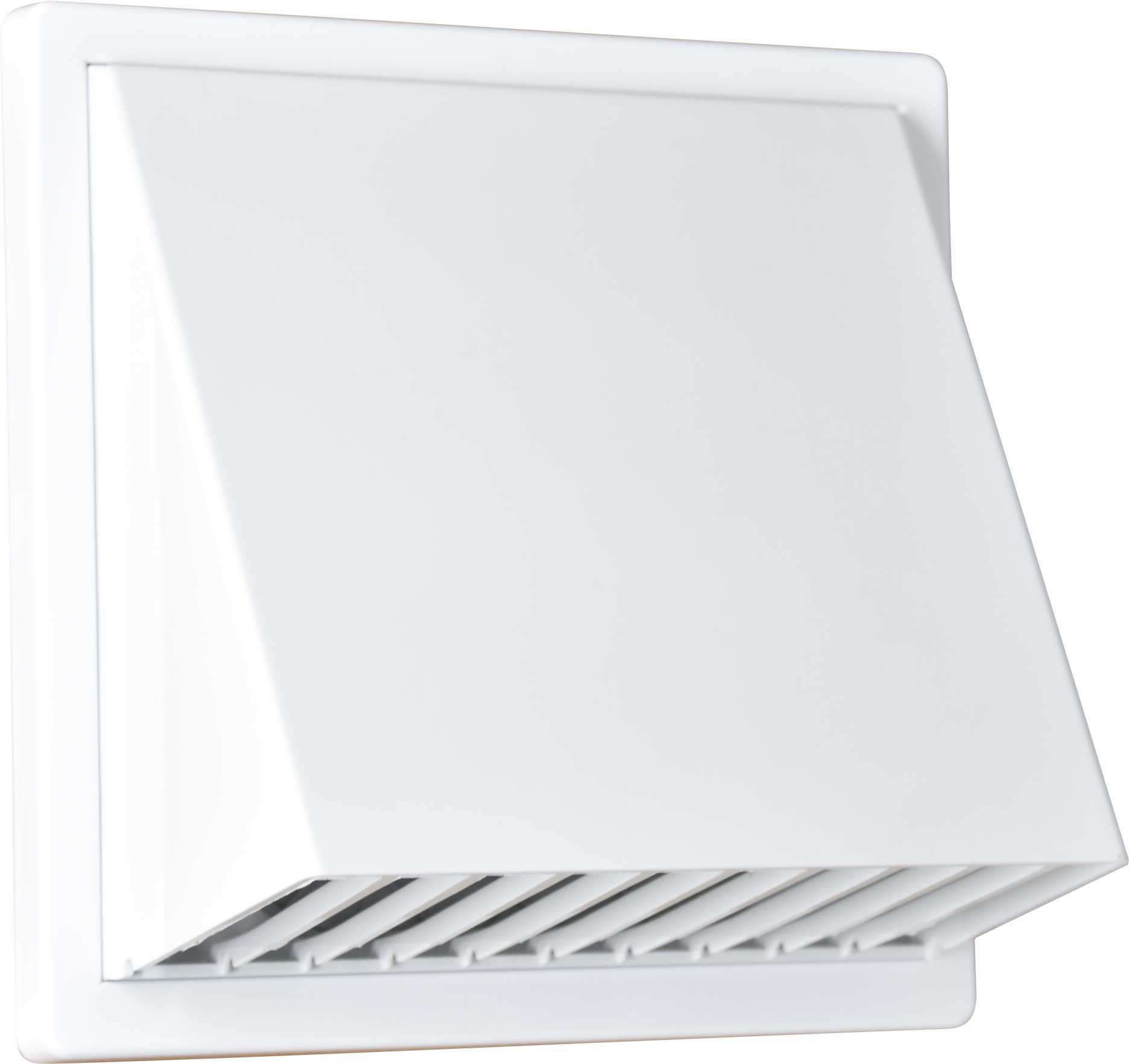 PVSb 125 Plastová větrací mřížka 170x170 mm se stříškou, přírubou, klapkou a nástavcem, bílá