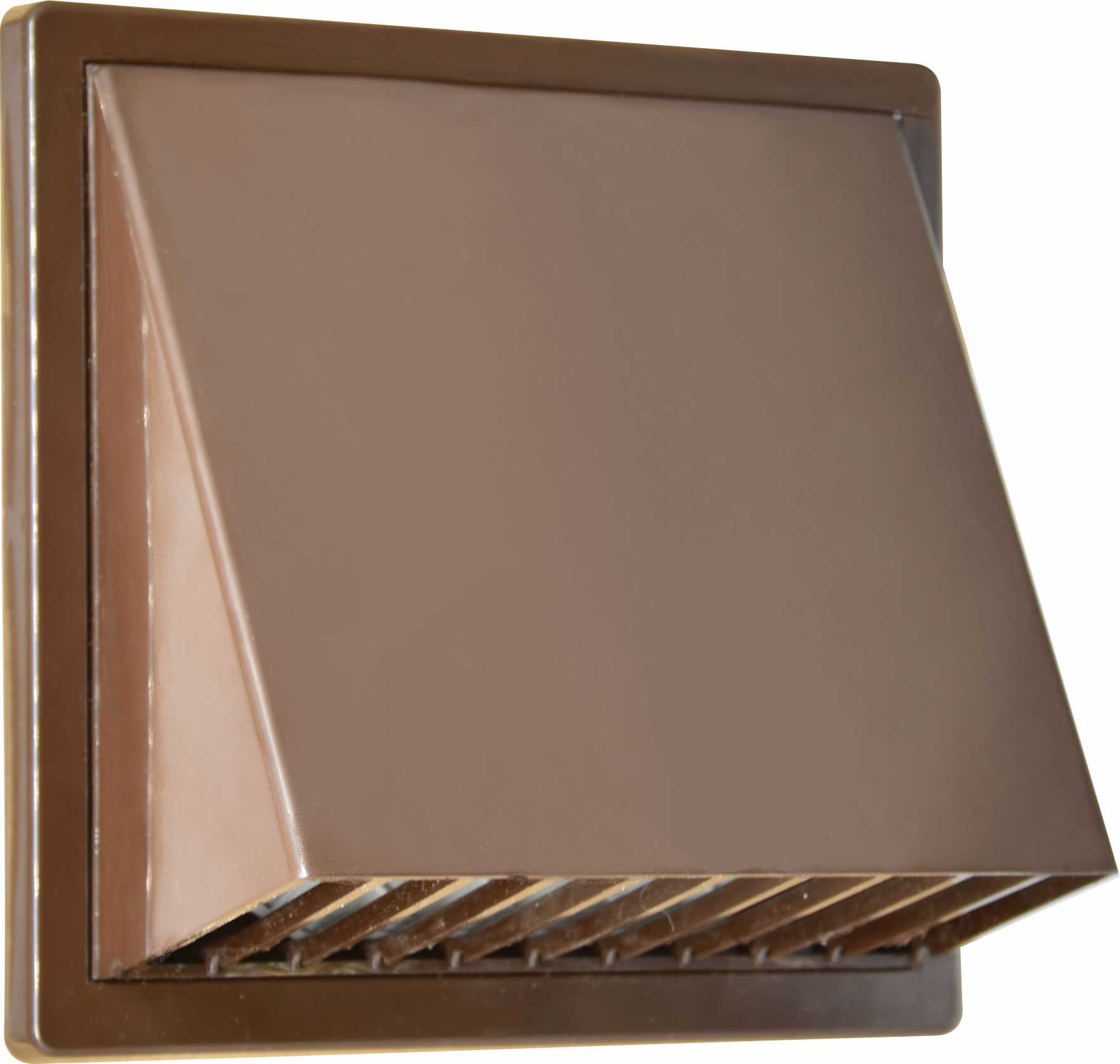 PVSh 125 Plastová větrací mřížka 170x170 mm se stříškou, přírubou, klapkou a nástavcem, tmavě hnědá