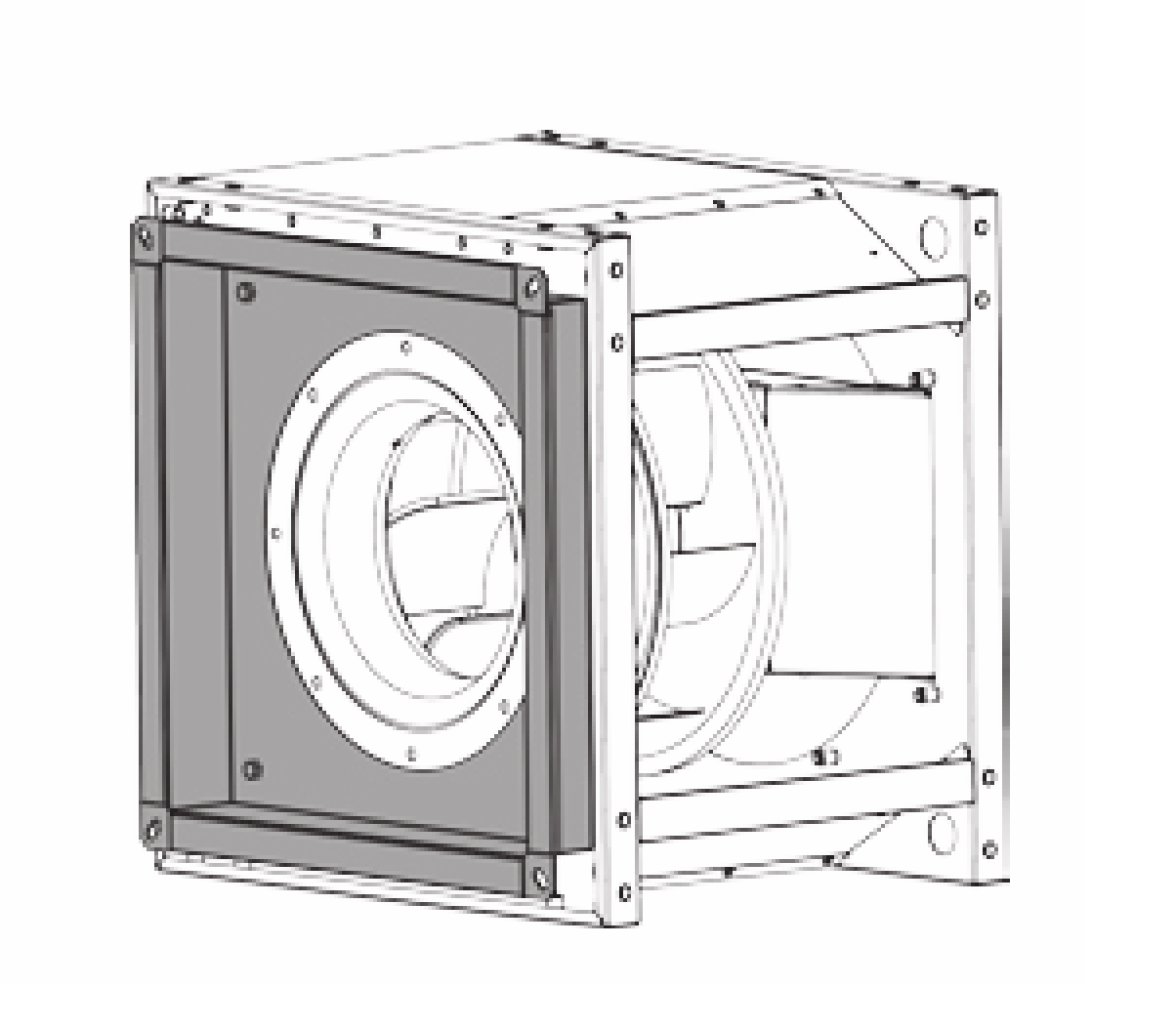 RFU-355-PRC-E přechod na čtverec pro průmyslový radiální ventilátor Alteko RFU