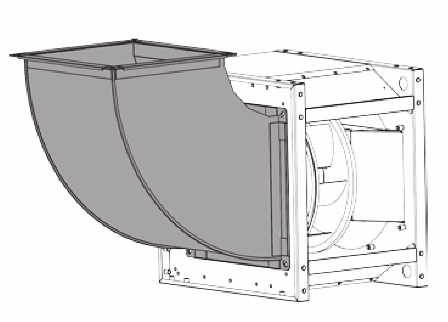 RFU-250-OB90-Z oblouk 90° pro průmyslový radiální ventilátor Alteko RFU