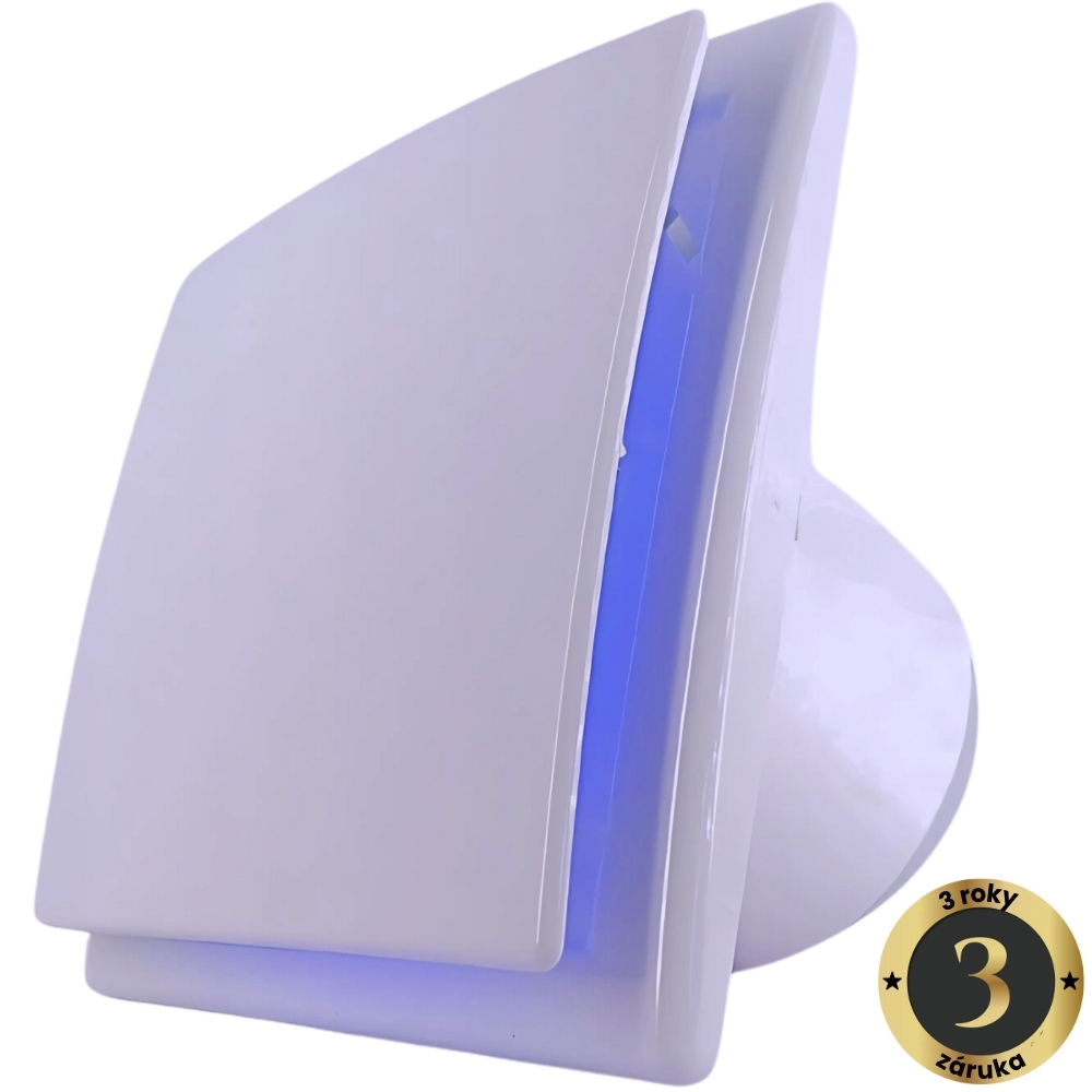 OK100-W LED-blue tichý axiální koupelnový ventilátor s modrým LED světlem, bílá