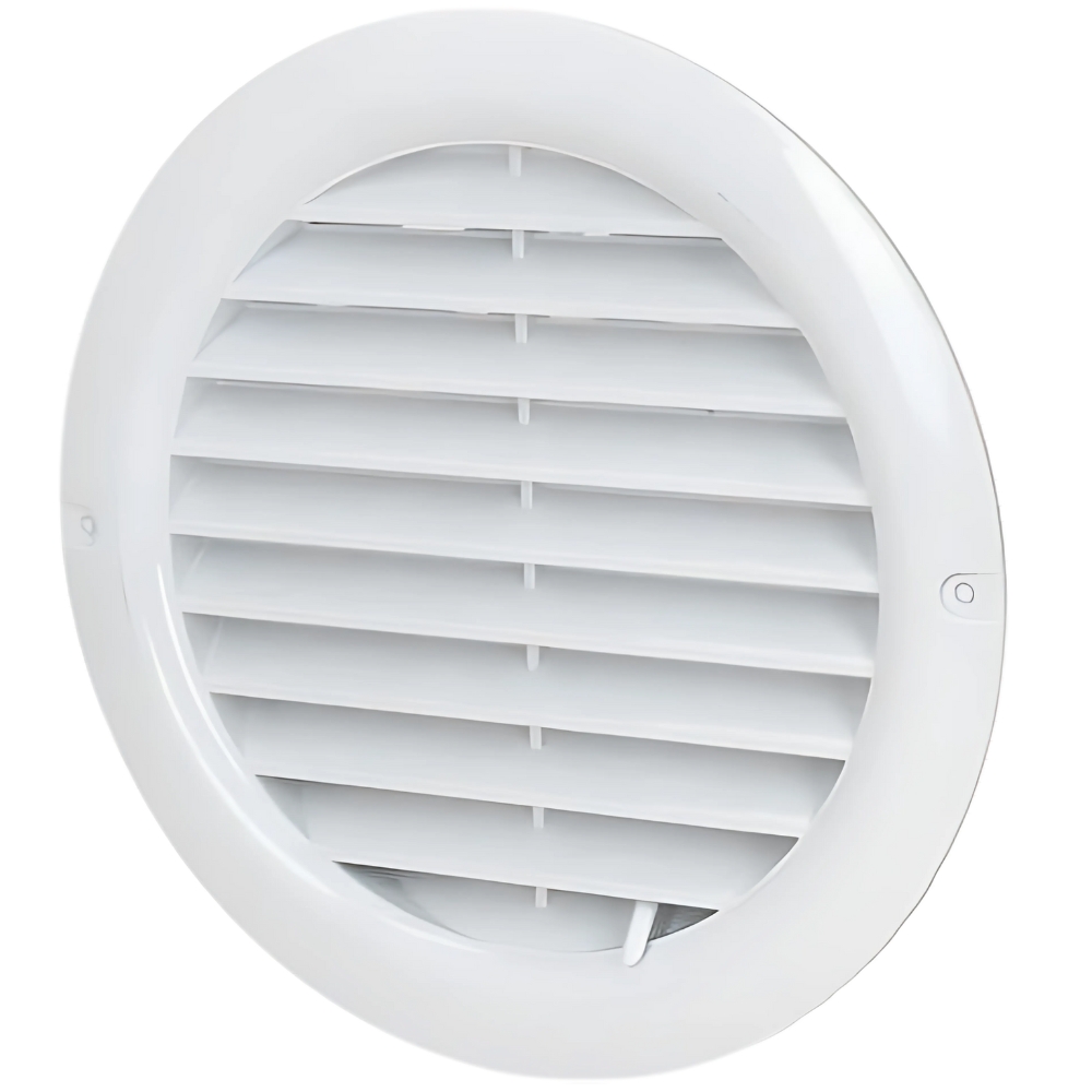 MV 150 bVRD (⌀ 100-150 mm) kruhová větrací mřížka s regulací a nastavitelnou přírubou, bílá