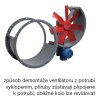 způsob demontáže ventilátoru z potrubí vyklopením, příruby zůstávají připojené k potrubí, oběžné kolo lze revidovat