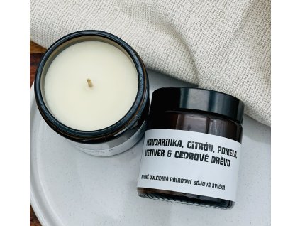 Přírodní sójová svíčka Mandarinka, citrón, pomelo, vetiver & cedrové dřevo VEPEZ