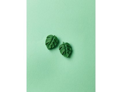 Náušnice monstera list zelené, puzety z chirurgické oceli VEPEZ