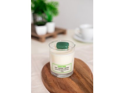 Přírodní sójová svíčka s krystalem AVANTURÍN - Lípa, růže, meruňka & bergamot 180ml VEPEZ
