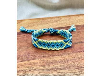 Macramé bavlnkový drhaný náramek tyrkysovo-žluté xko VEPEZ