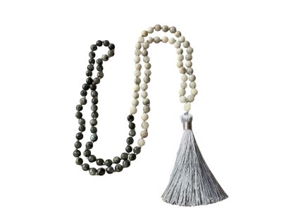 Japa mala OCHRANA A HARMONIE Labradorit a Achát s guru korálkem a střapcem VEPEZ