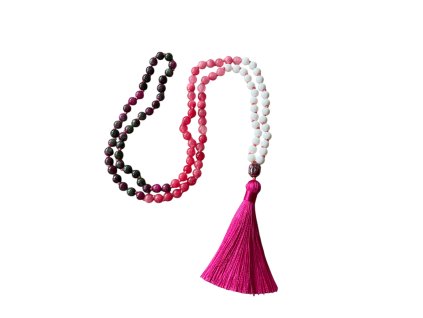 Japa mala Jadeit, Rubín v Zoisitu s guru korálkem a střapcem VEPEZ