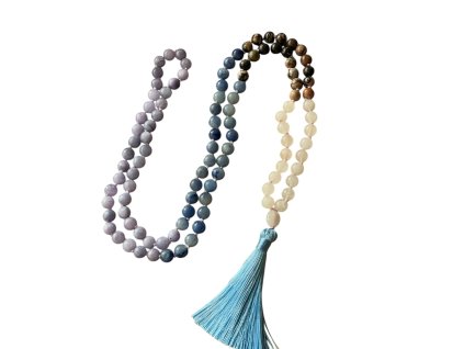 Japa mala Kunzit, Avanturín, Rodochrozit a Růženín s guru korálkem a střapcem VEPEZ