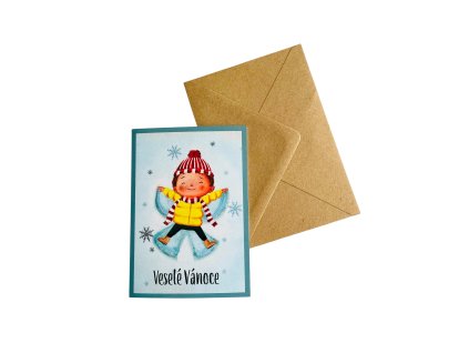 Vánoční blahopřání Andílek ve sněhu veselé Vánoce VEPEZ