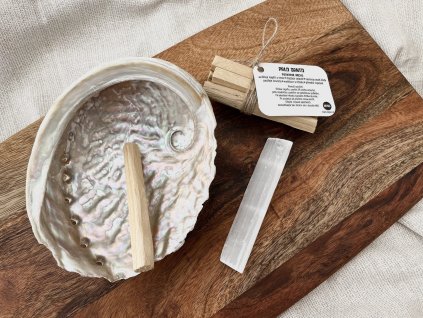 Meditační sada Palo Santo, Abalone mušle Paua a Selenitová tyčinka vepez Praha