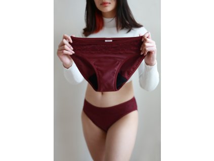 Menstruační kalhotky klasické s krajkou bordó maximální savost SAYU VEPEZ
