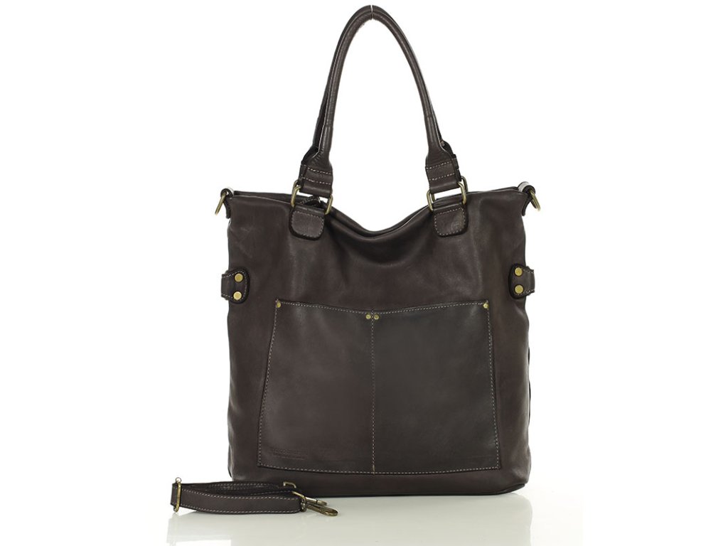 Torebka skórzana XL shopper vintage bag z kieszeniami vera pelle - MARCO MAZZINI brąz caffe