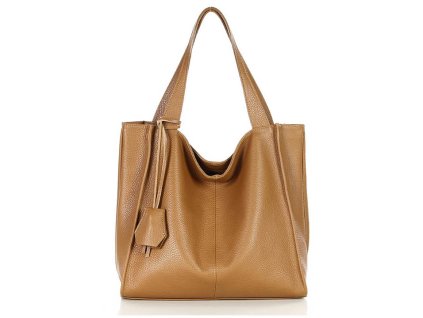 Modna torebka damska skórzany shopper bag - MARCO MAZZINI Portofino Max camel