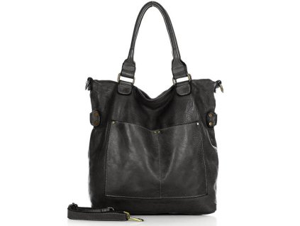 Torebka skórzana XL shopper vintage bag z kieszeniami vera pelle - MARCO MAZZINI czarny