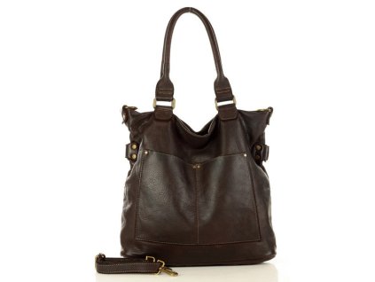 Torebka skórzana XL shopper vintage bag z kieszeniami vera pelle - MARCO MAZZINI brąz caffe