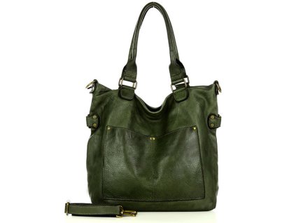 Torebka skórzana XL shopper vintage bag z kieszeniami vera pelle - MARCO MAZZINI zielona