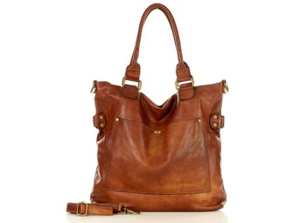 Torebka skórzana XL shopper vintage bag z kieszeniami vera pelle - MARCO MAZZINI brąz migdałowy