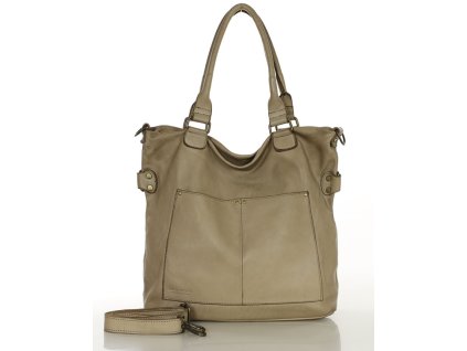 Torebka skórzana XL shopper vintage bag z kieszeniami vera pelle - MARCO MAZZINI beż taupe