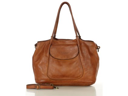 MARCO MAZZINI Torebka skórzana shopper bag ispirato dalla natura brąz camel