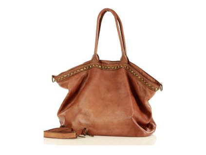 Duża torebka skórzana oversize style shopper bag - MARCO MAZZINI brąz camel