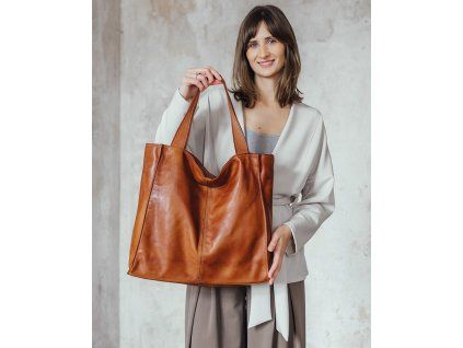 MARCO MAZZINI Camel kožená shopper kabelka handmade