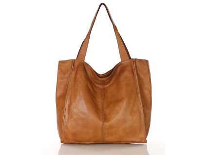 Duża skórzana torebka shopper na ramię – MARCO MAZZINI brązowa camel, idealna na miasto