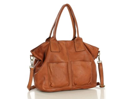 Torebka skórzana shopper bag - MARCO MAZZINI camel