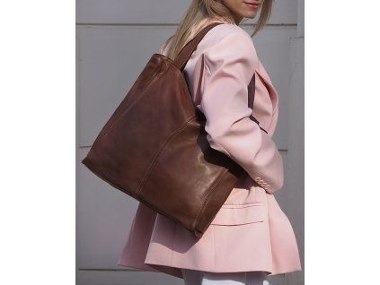 MARCO MAZZINI Hnedá kožená shopper kabelka handmade