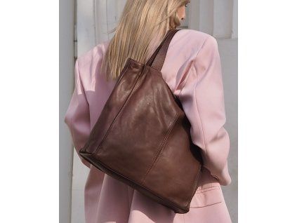 MARCO MAZZINI Hnedá kožená shopper kabelka handmade