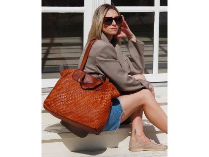 MARCO MAZZINI Camel pletená shopper kabelka