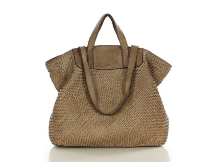 Torba damska pleciona shopper & shoulder leather bag - MARCO MAZZINI beż taupe