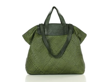 Torba damska pleciona shopper & shoulder leather bag - MARCO MAZZINI zielony militare