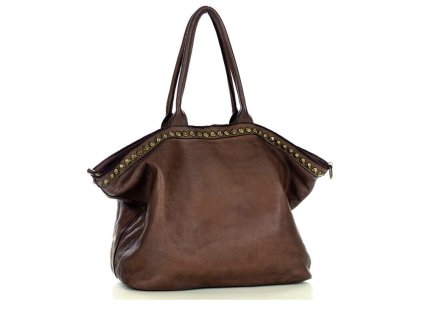 Duża torebka skórzana oversize style shopper bag - MARCO MAZZINI czekoladowy brąz