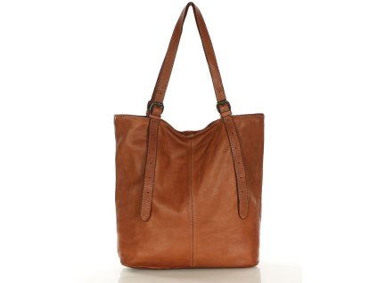 Torebka damska shopper z regulacją rączek skóra old pelle - MARCO MAZZINI brąz camel