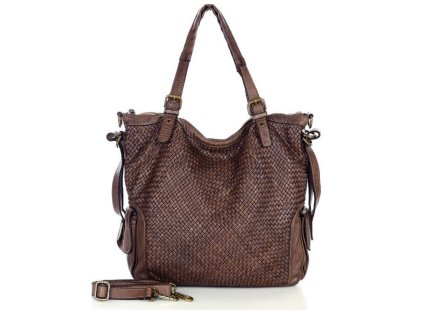 Miejska torebka z regulowanymi rączkami shopper pleciona skóra handmade - MARCO MAZZINI brąz