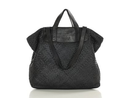 Torba damska pleciona shopper & shoulder leather bag - MARCO MAZZINI czarna