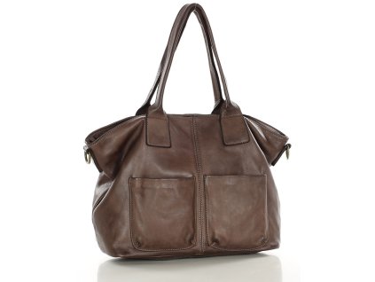 Torebka skórzana shopper bag - MARCO MAZZINI czekoladowy brąz