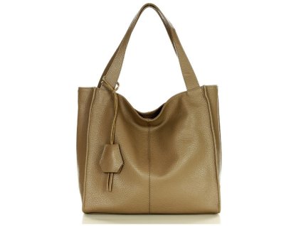 Modna torebka damska skórzany shopper bag - MARCO MAZZINI Portofino Max beżowy taupe