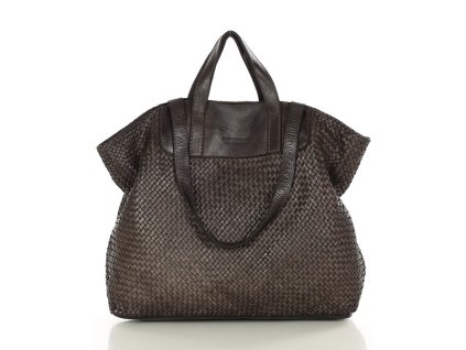 Torba damska pleciona shopper & shoulder leather bag - MARCO MAZZINI brąz caffe