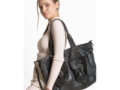 Torba skórzana shopper XL na ramię z dwoma kieszeniami MARCO MAZZINI czarna